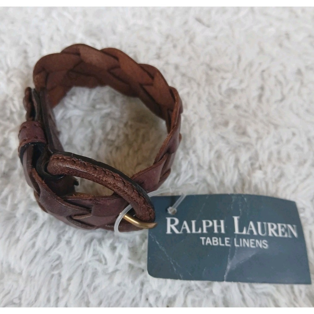 NWT Polo Ralph Lauren Brown Braided Leather Buckle Napkin Rings Set Of 4 Western